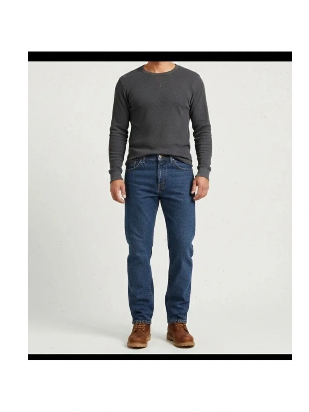 New Lee Men's 42 x 32 Relaxed Fit Fleece-Lined Straight Leg Jeans Dark Wash 2055